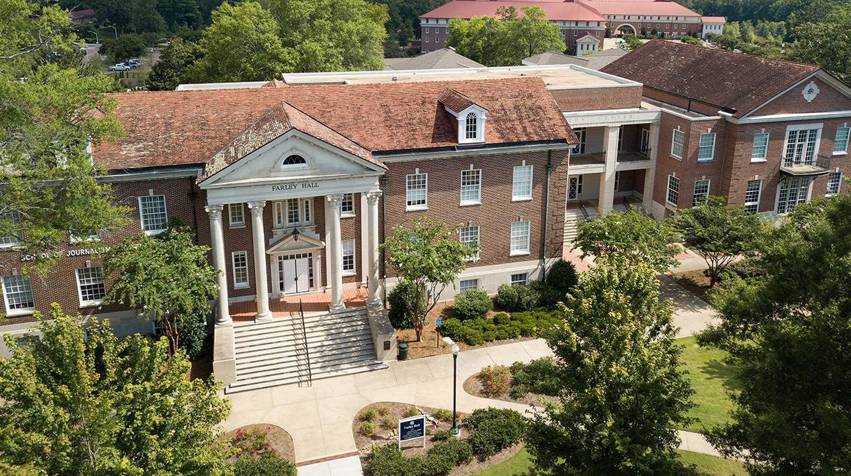 Sky view of Farley Hall building