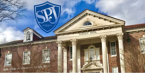 This is an image of Farley Hall with the SPJ logo over the building.