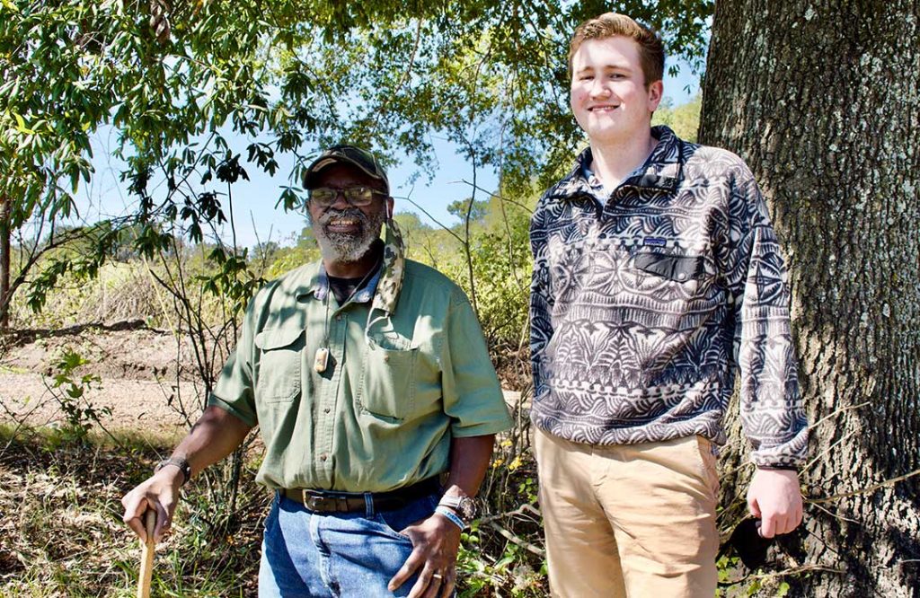 Anderson Jones, left, was interviewed by Climate Change in Mississippi project member Jared Poland about repetitive flooding of Jones' home in the lower Mississippi Delta.
