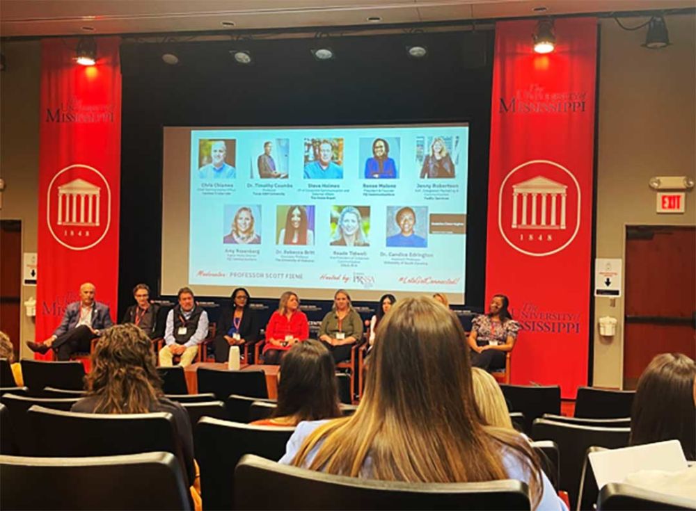 IMC Connect! speakers share career advice in the Overby Auditorium inside Farley Hall