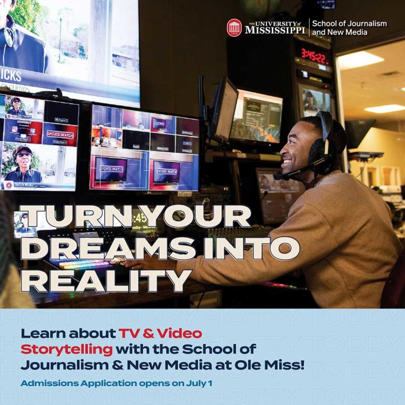 The graphic features a student sitting at TV monitors and reads: Turn Your Dreams Into Reality.