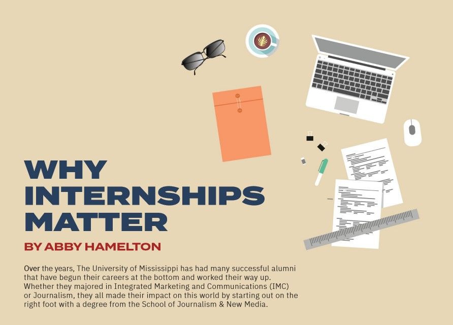 The graphic reads: Why Internships Matter and features a cartoon laptop and notebook. 