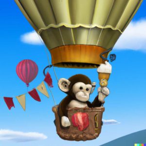 Student Kate Reppeto entered the description "Monkey in a hotair balloon eating ice cream" and DALL-E 2 created this image.