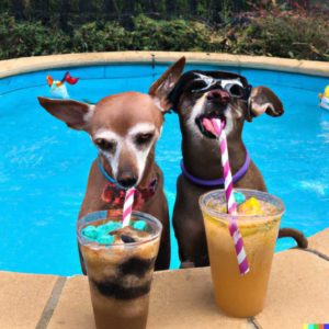 Student Kieran Guyman entered the description "Dogs drinking smoothies at the pool" and DALL-E 2 created this image.